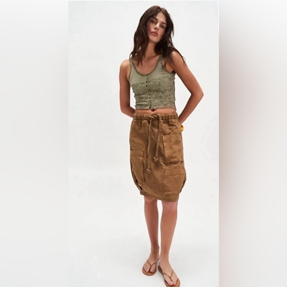 Free People Cosette Corset Tank in Olive Green Lace Button Tank - Picture 3 of 7